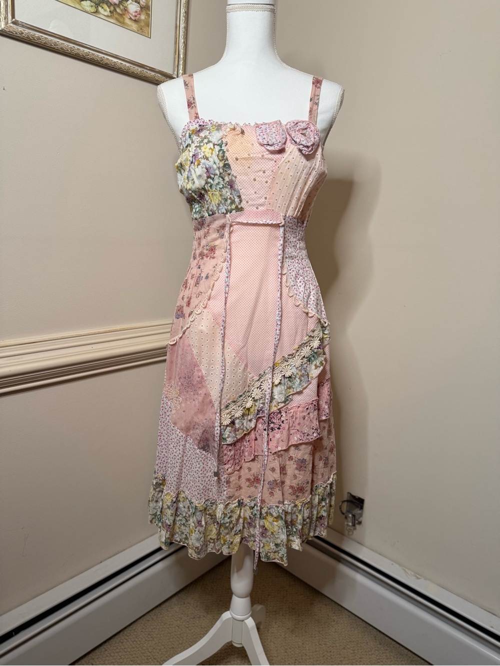 Sacred Threads Soft Pink Patchwork Midi Dress